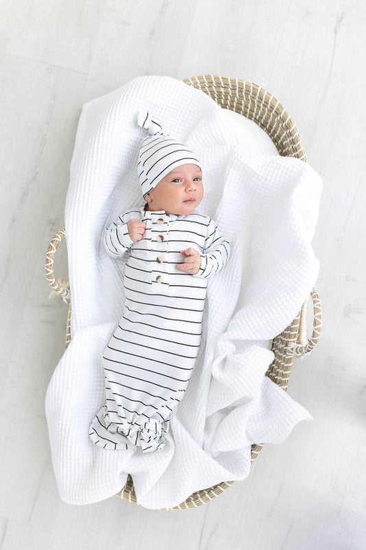Knotted Baby Gown - Black Stripes