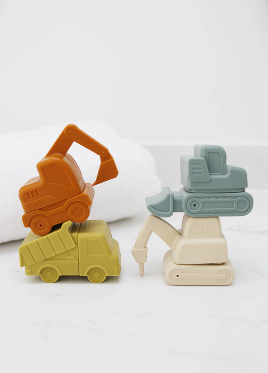 Construction Vehicle Mold Free Silicone Bath Toy Set 