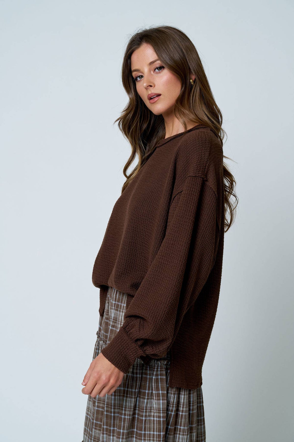 Knit Top w/ lantern sleeve - Brown
