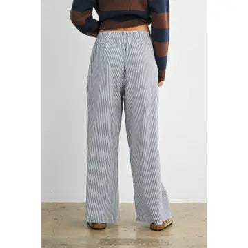 Drawstring Waist Striped Pants - Navy