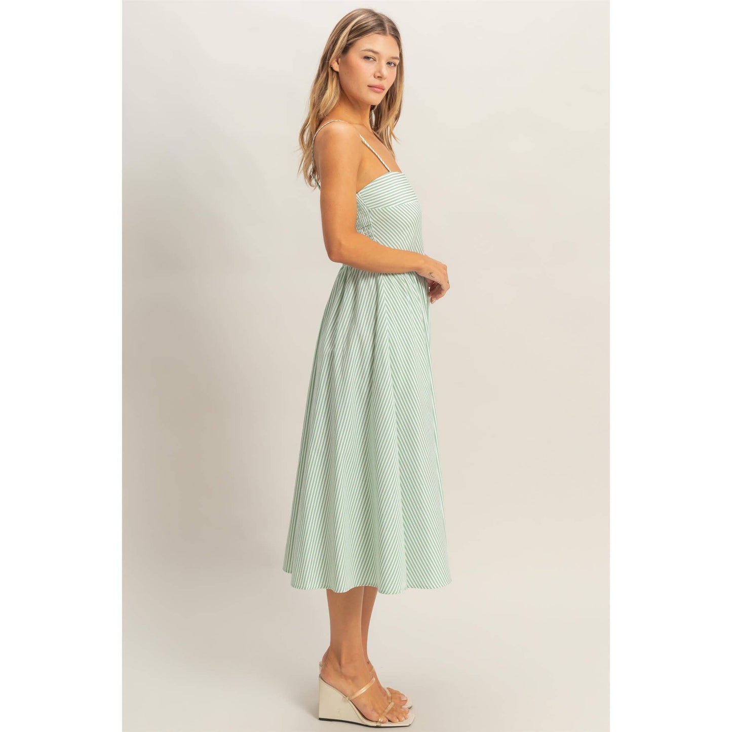 Striped Spaghetti Strap Dress - Sage
