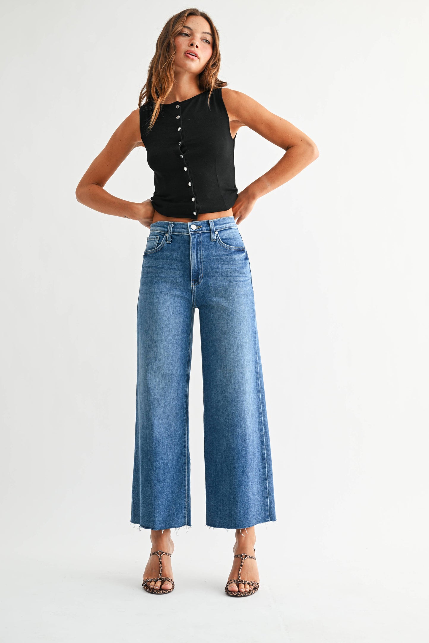 High Rise Scissor Cut Wide Leg - Medium Denim
