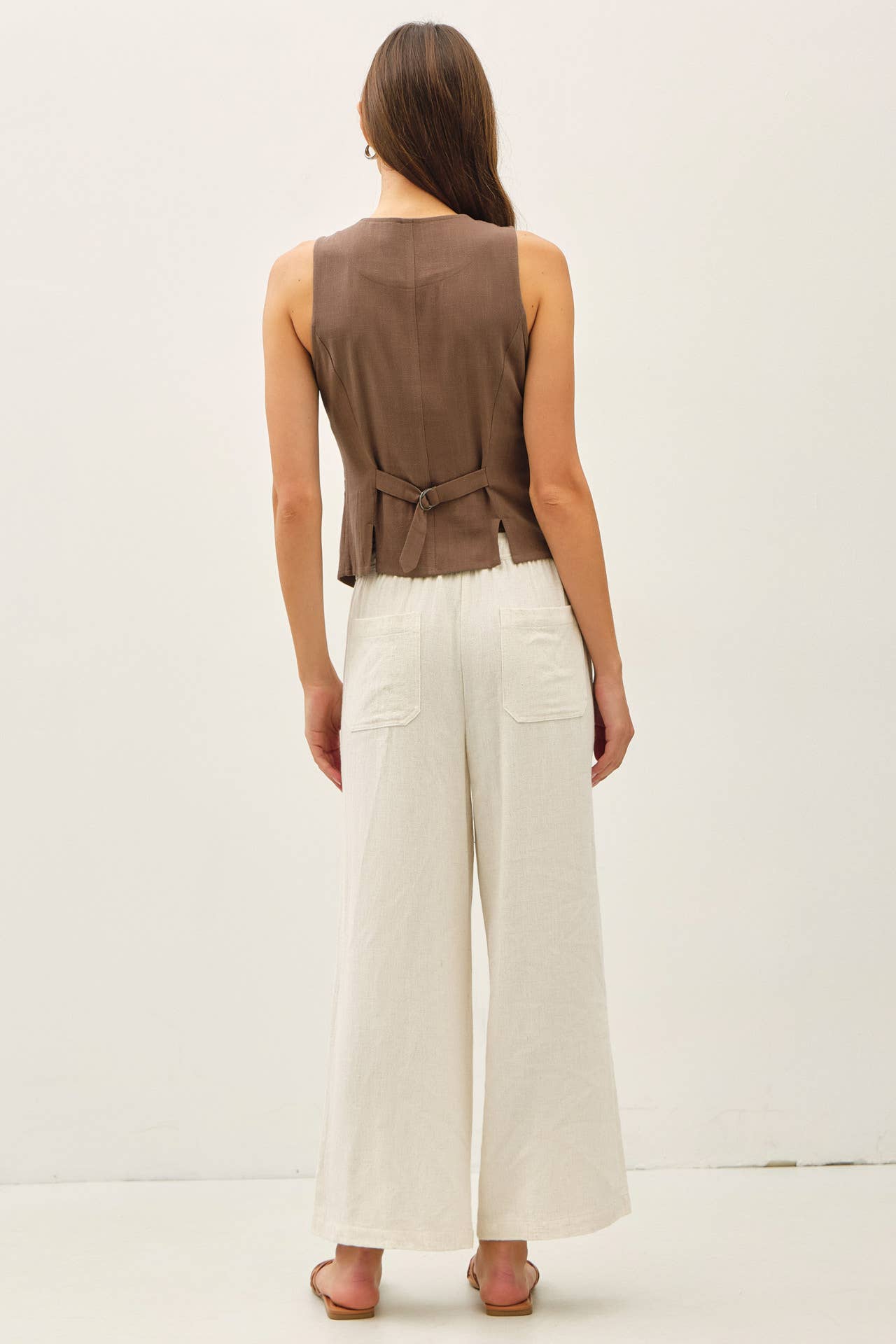 Linen Vest w/back belt - cocoa