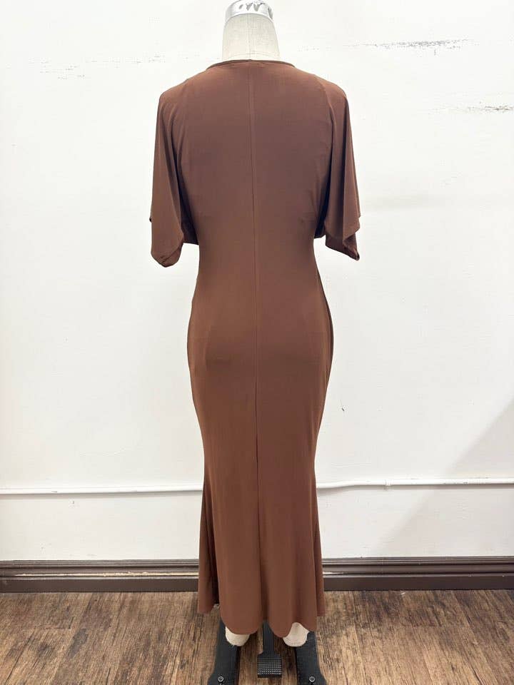 Twist Front Maxi Dress - Brown
