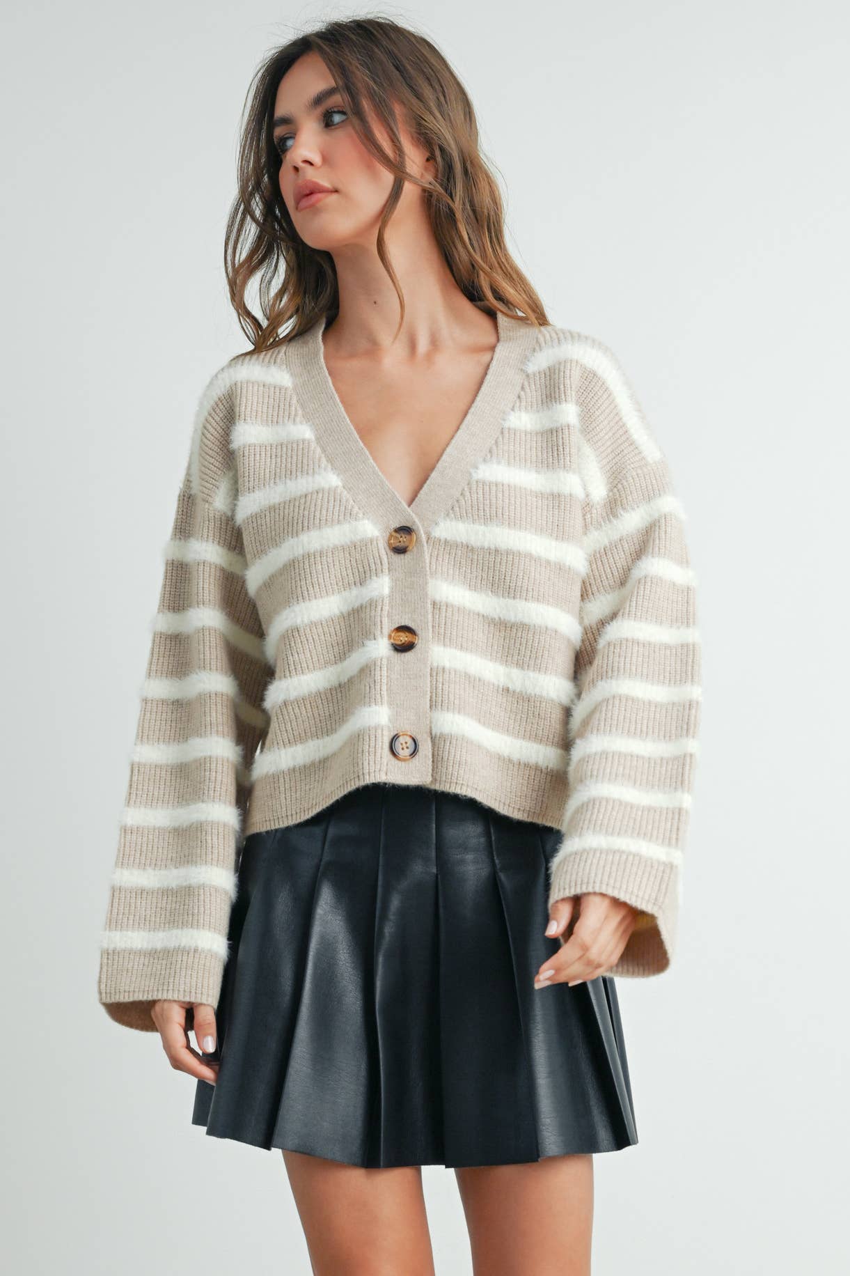 Striped Button Front Cardigan