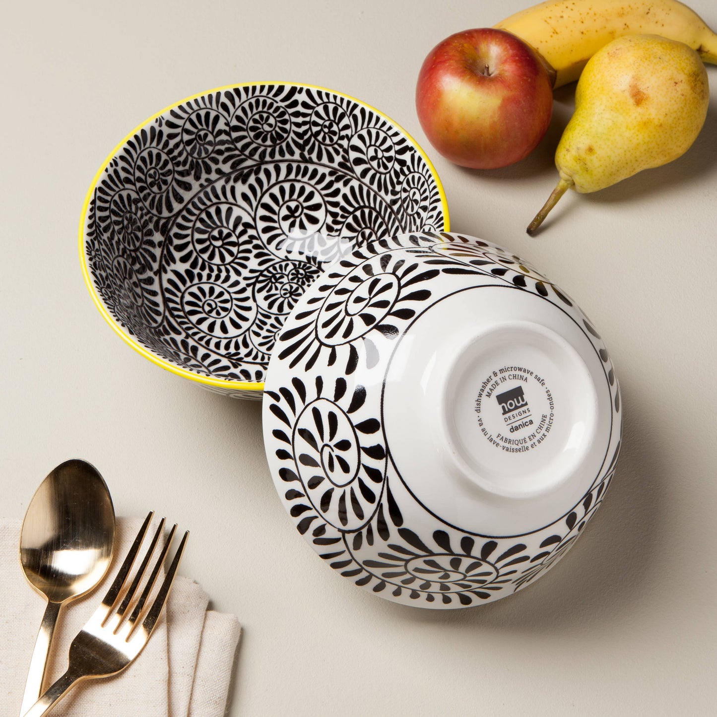 Black Vines Stamped Bowl 6 inch