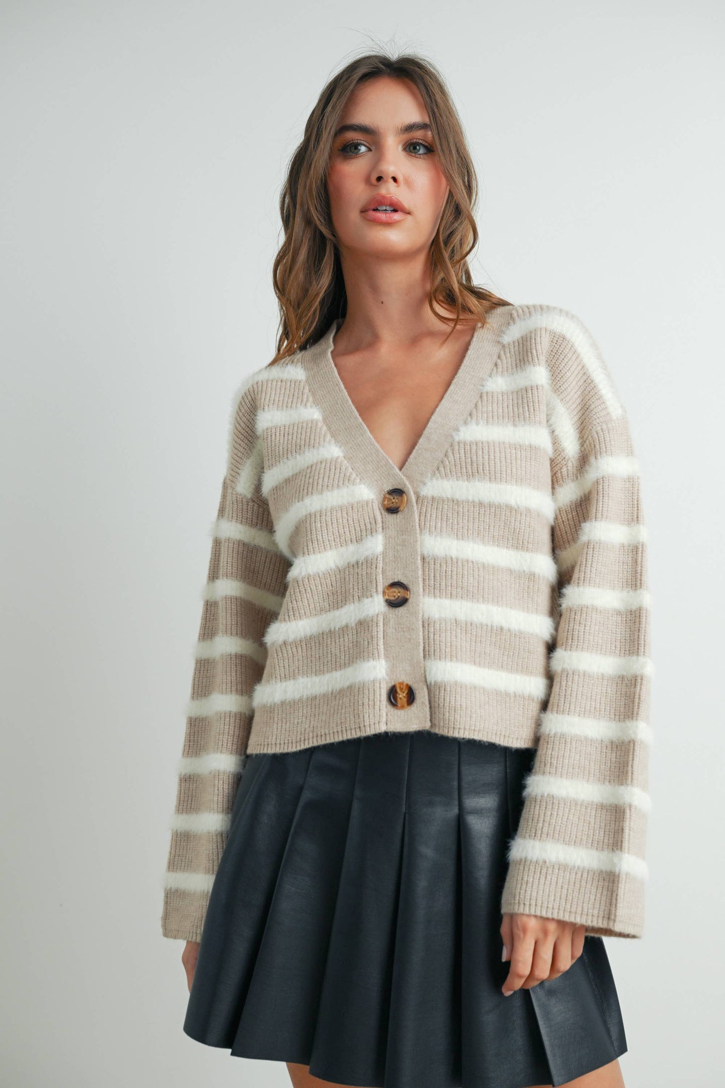 Striped Button Front Cardigan