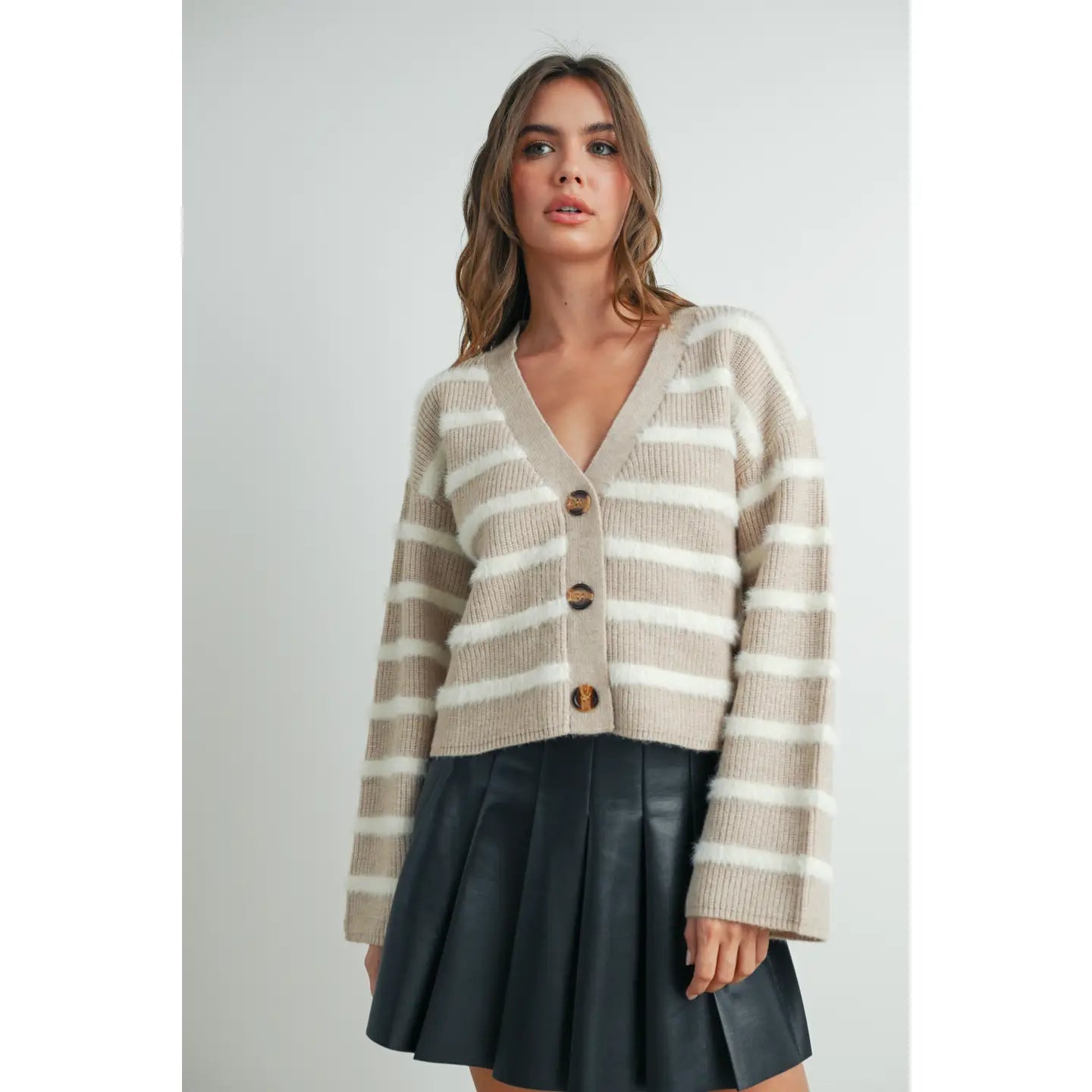 Striped Button Front Cardigan