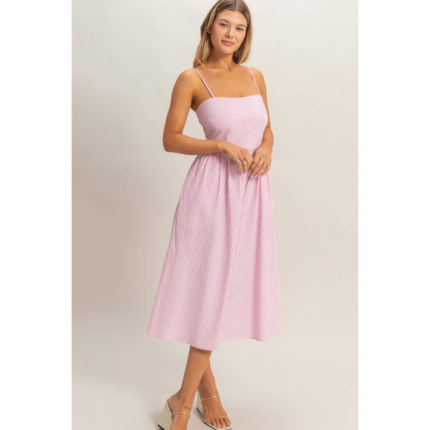 Striped Spaghetti Strap Dress - Pink