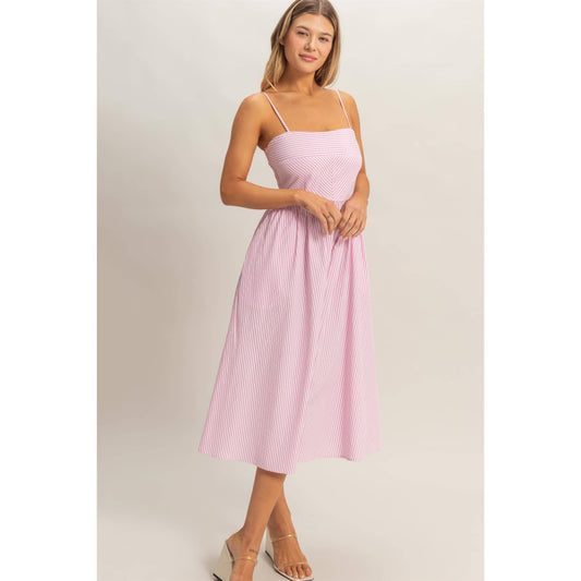 Striped Spaghetti Strap Dress - Pink