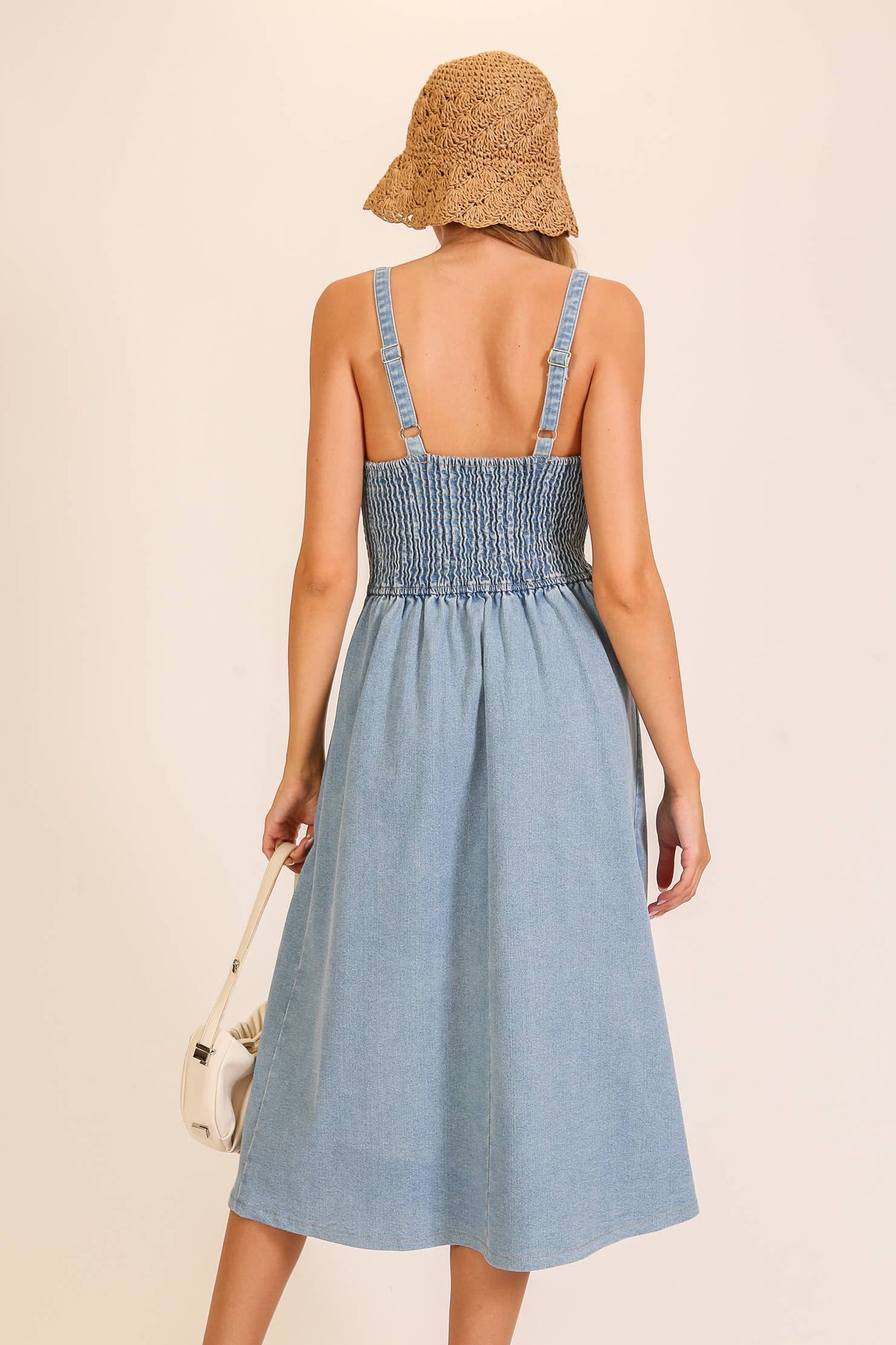 Stretch Denim Sweetheart Midi Dress
