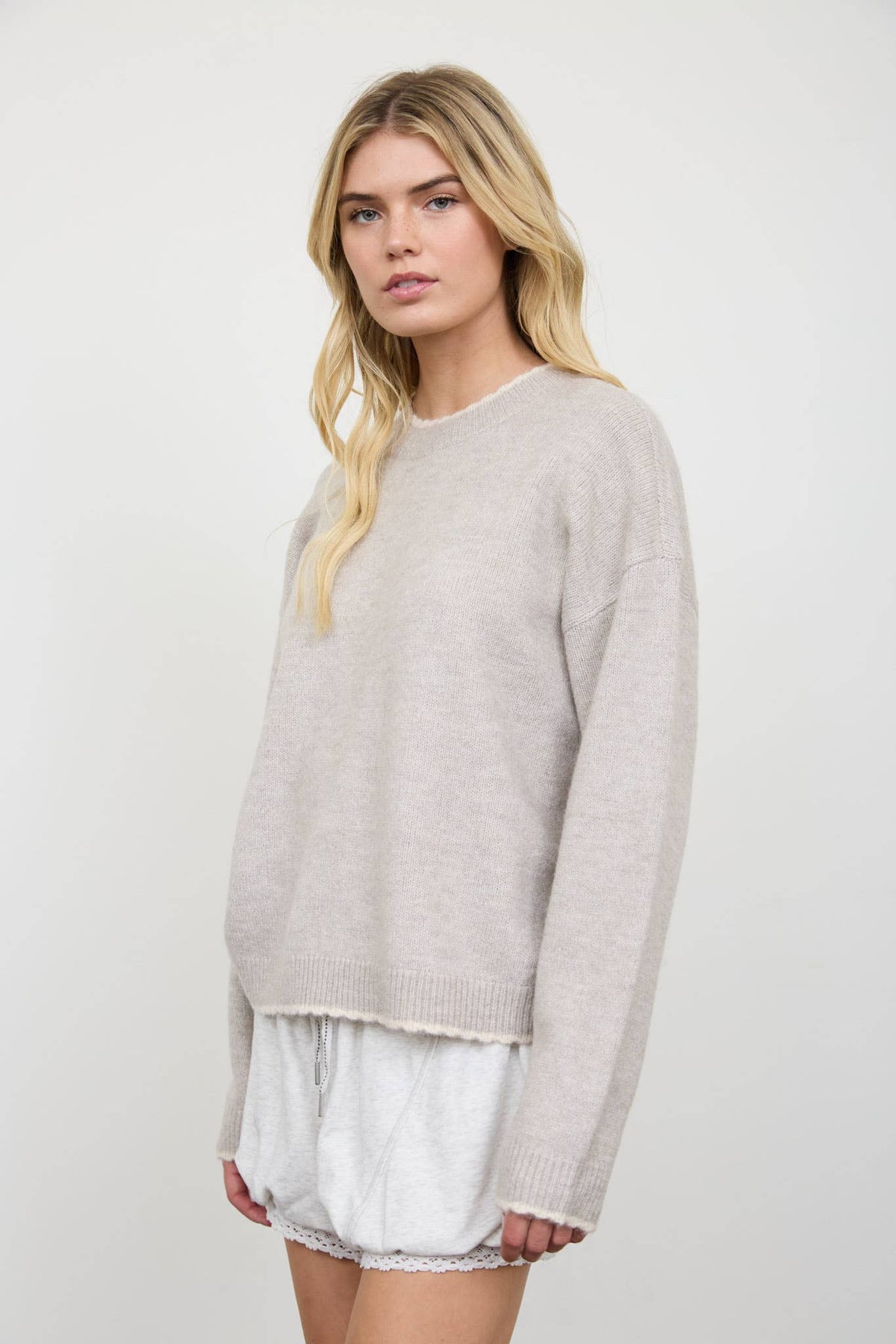 Scalloped Edge Pullover - Taupe