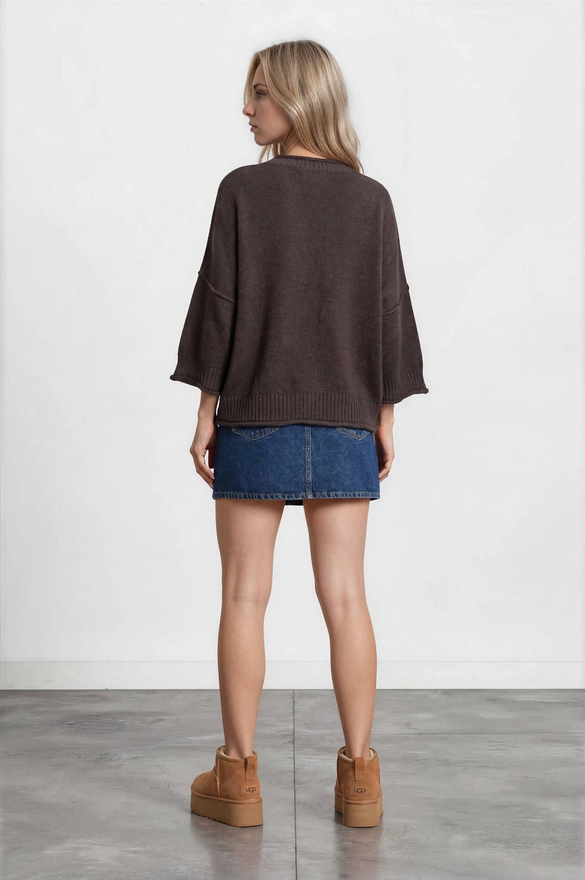 Short Sleeve Sweater w/drop sleeve - Brown