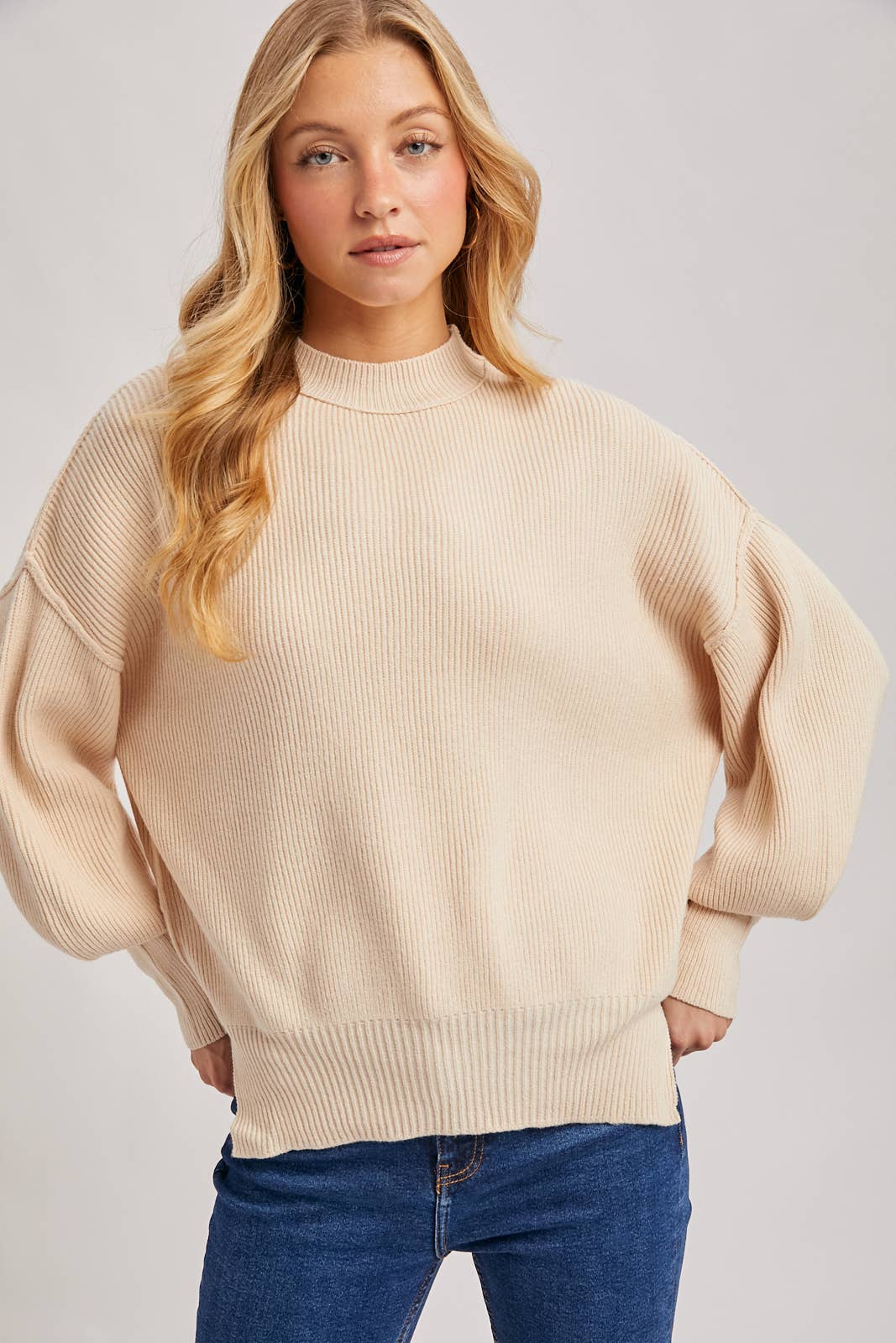 Ribbed Mock Neck Pullover - Shell