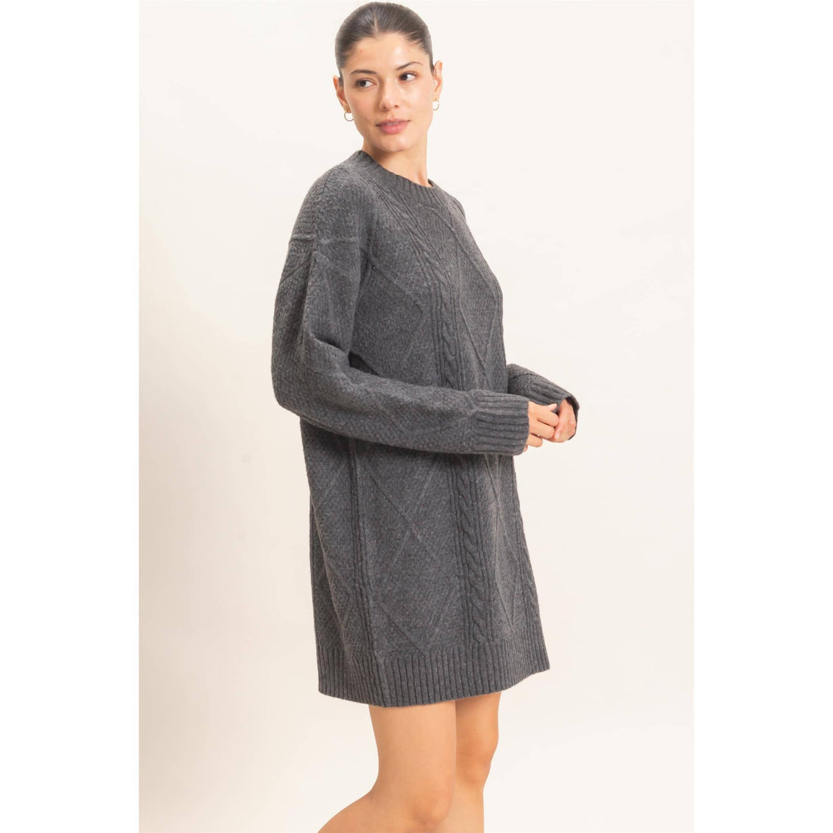 Cable Knit Dress -Charcoal