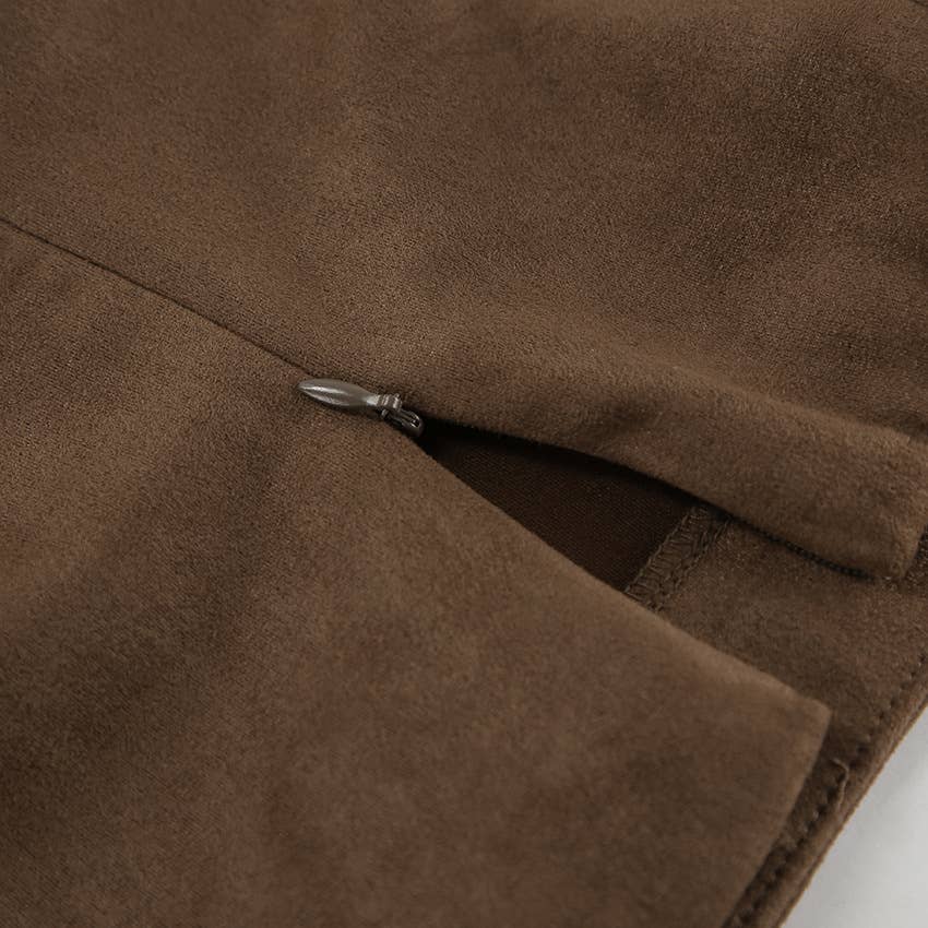 Retro suede high-waisted, short straight skirt