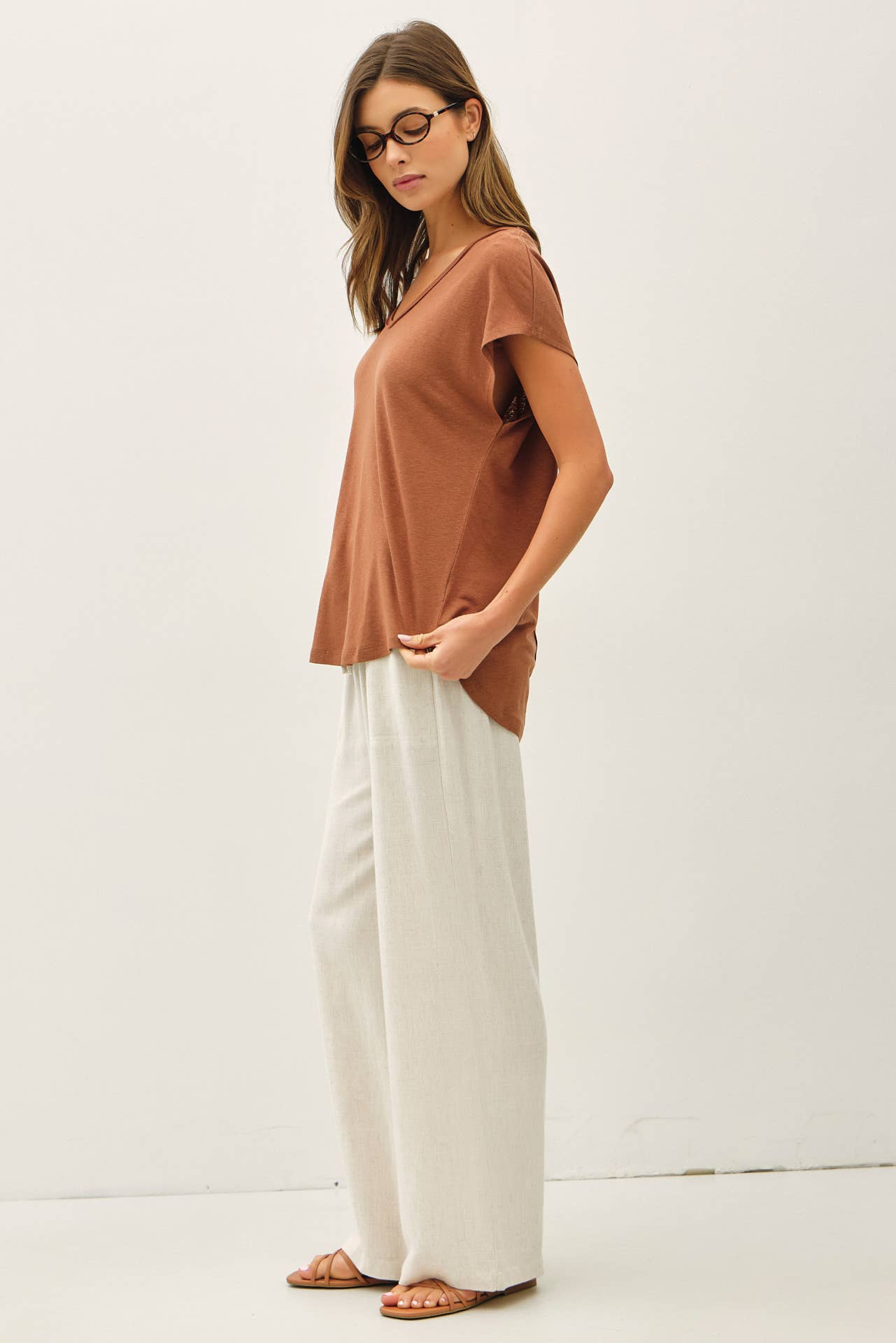 V-Neck Linen Tee - Clay Willoughby