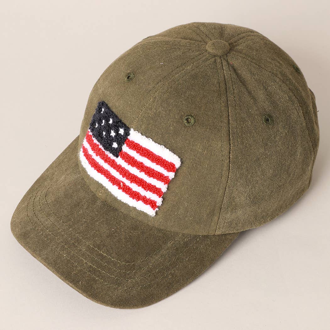 American Flag Chenille Patch Baseball Hat