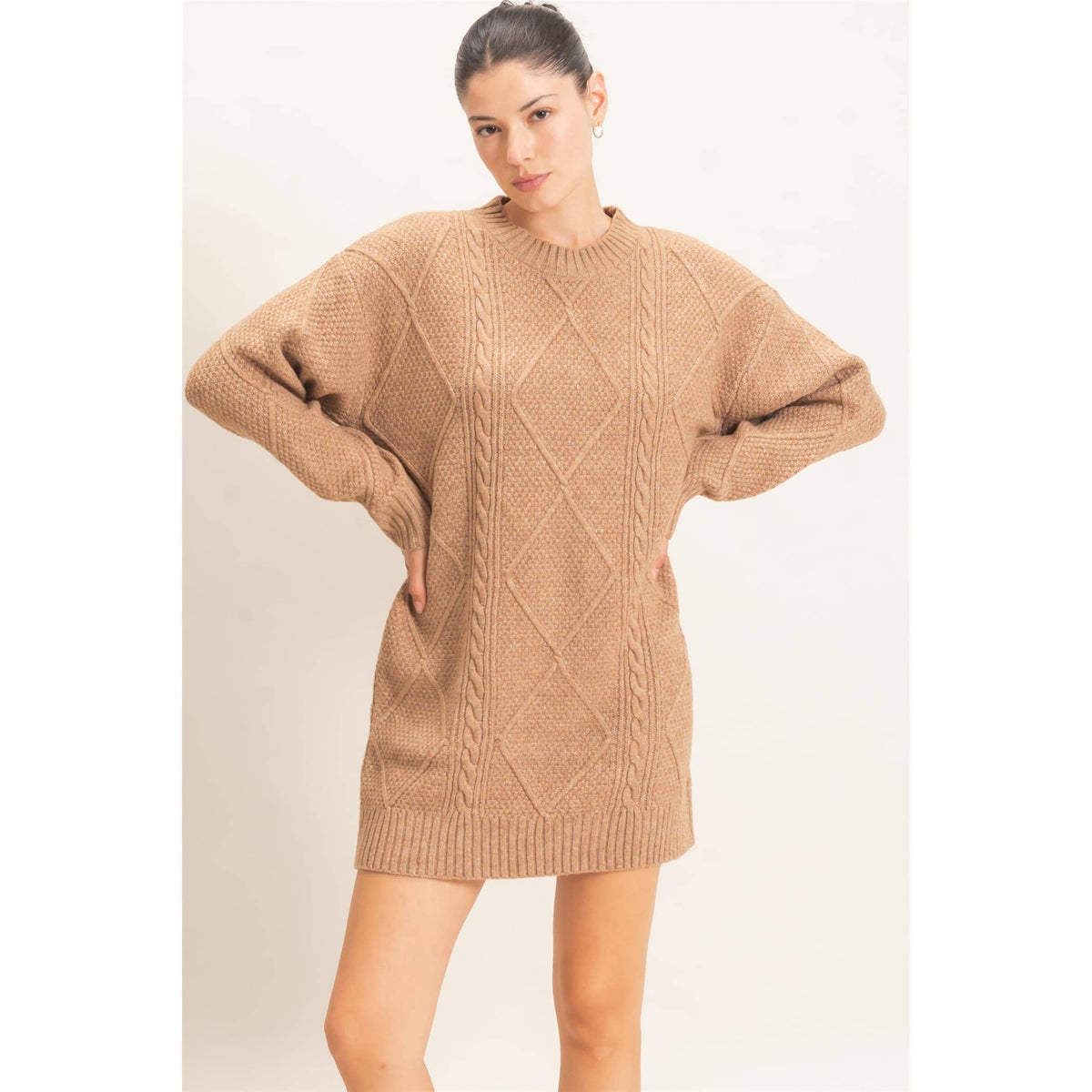 Cable Knit Dress  - Camel