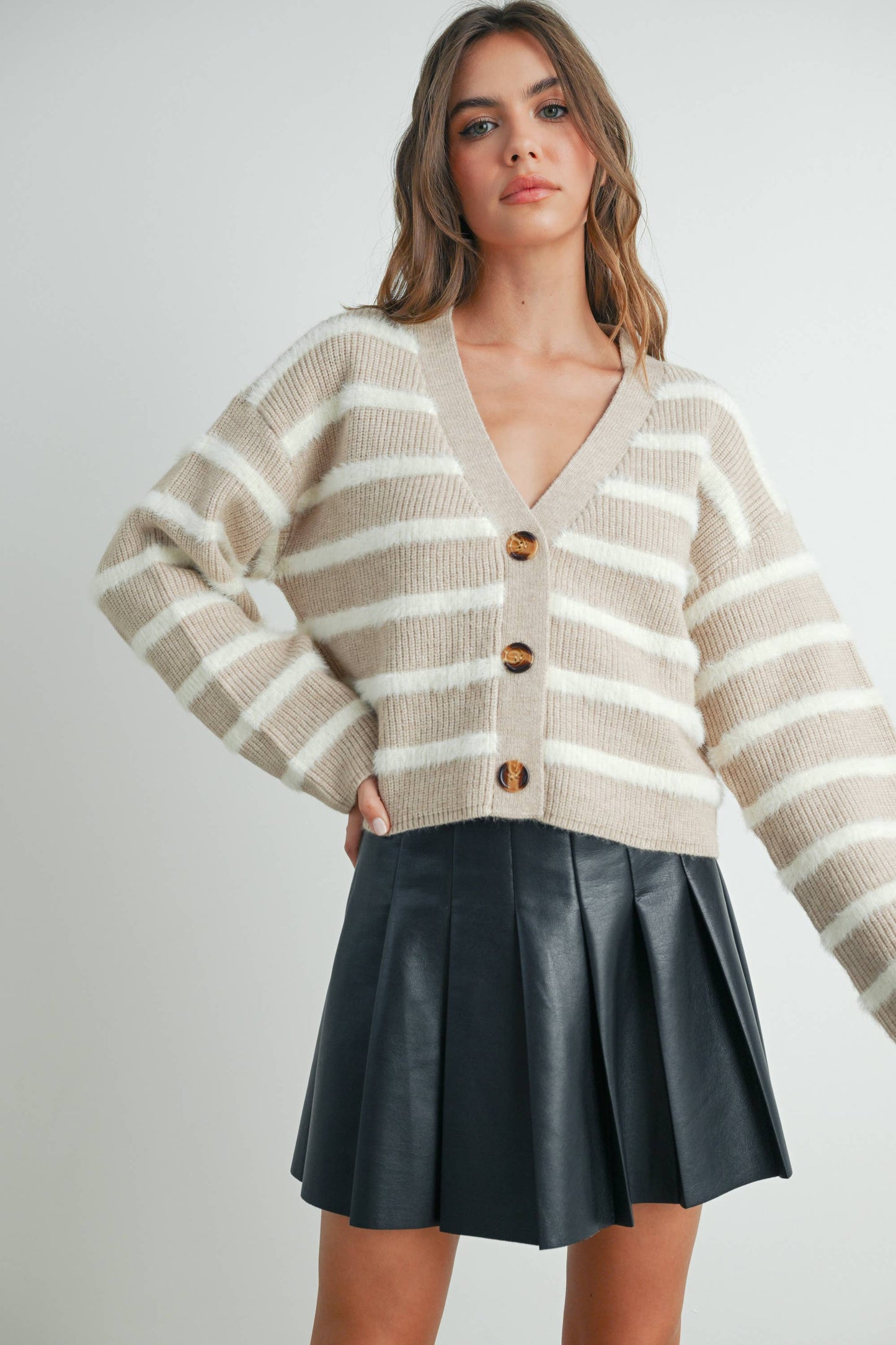 Striped Button Front Cardigan