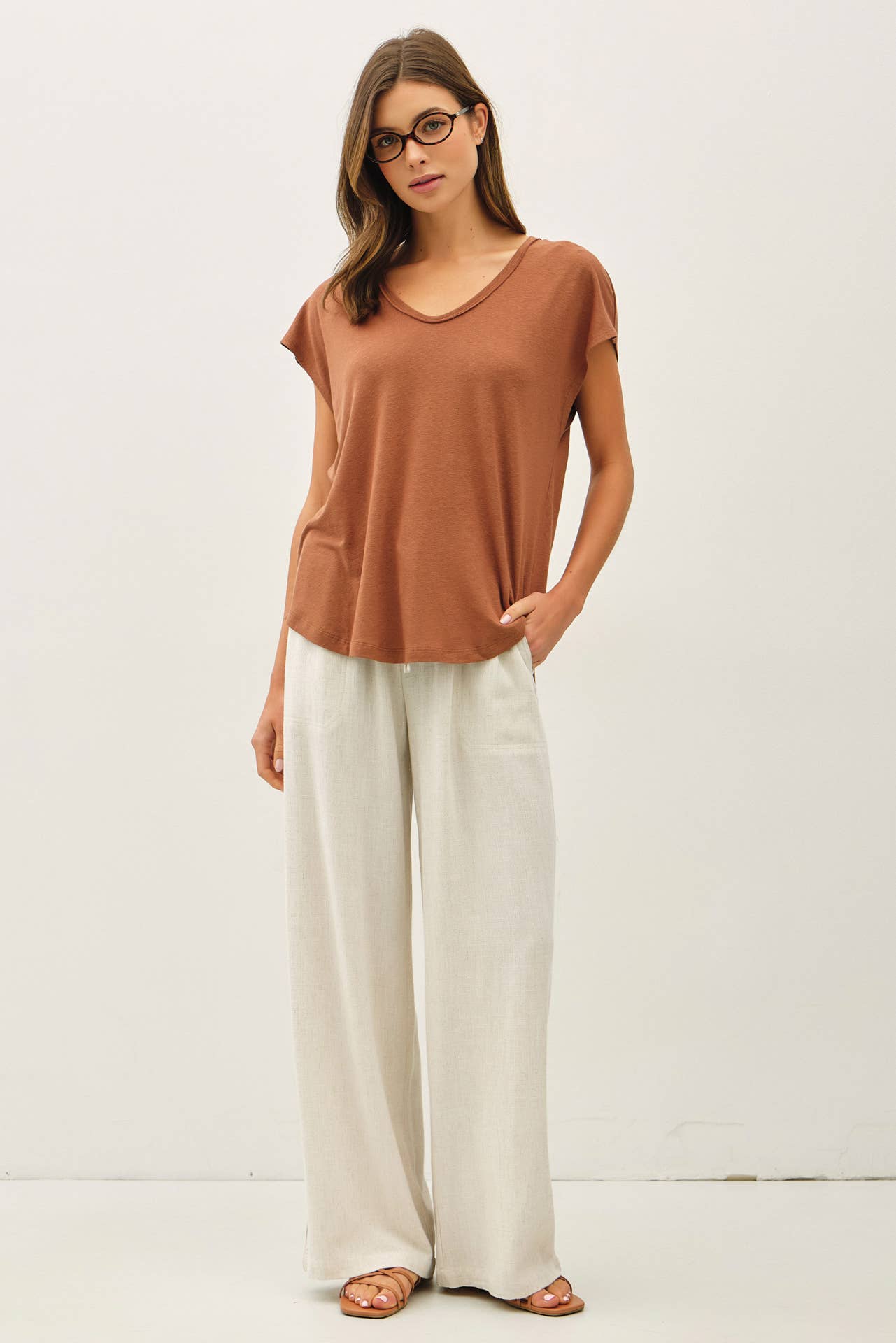 V-Neck Linen Tee - Clay Willoughby