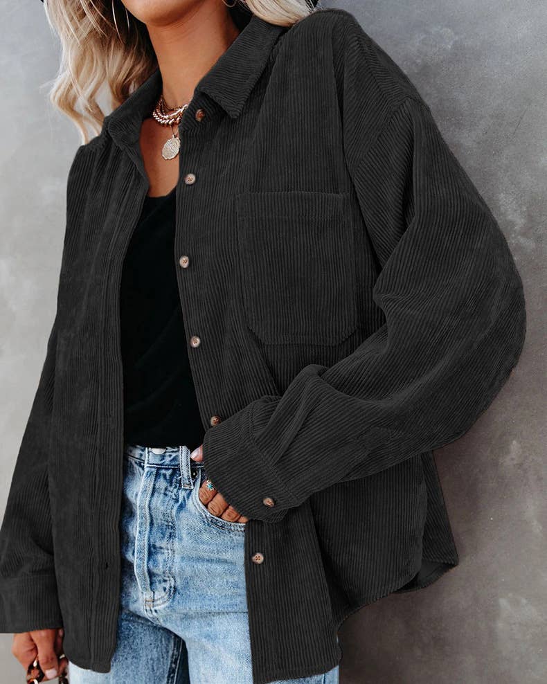 Corduroy Oversized Shacket- Black