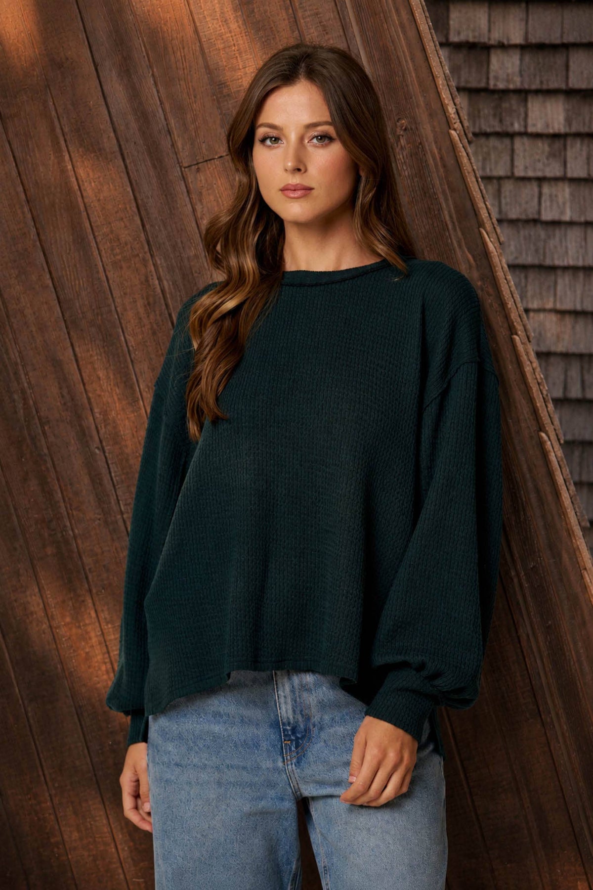 Knit Top w/ lantern sleeve - Green
