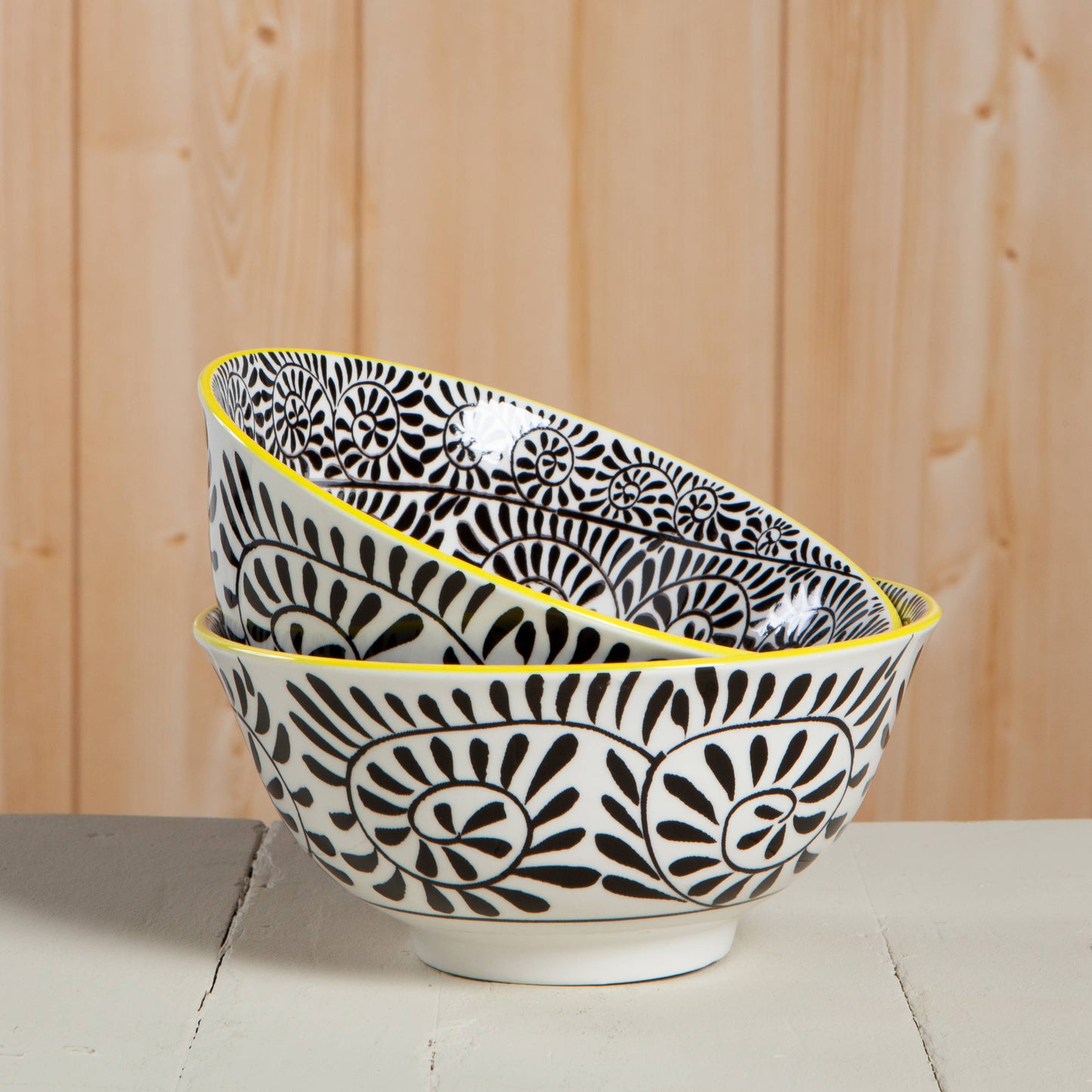 Black Vines Stamped Bowl 6 inch