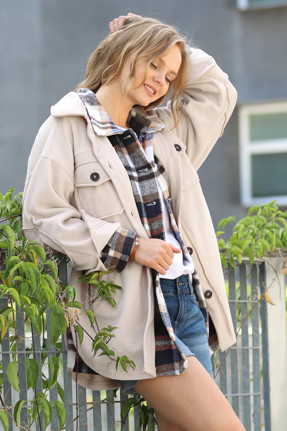 Oversized Fleece Shacket w/ elbow patch