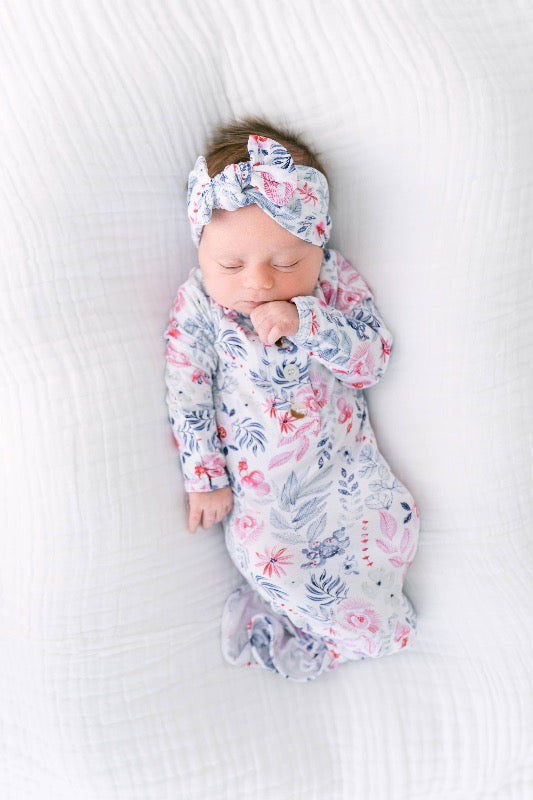 Knotted Baby Gown - Bloom