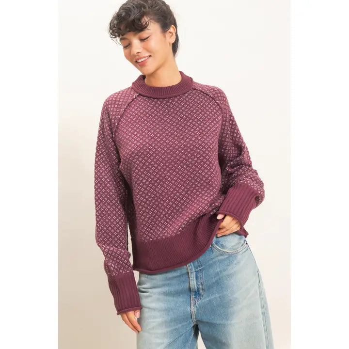 Patterned Sweater -Dark Cherry