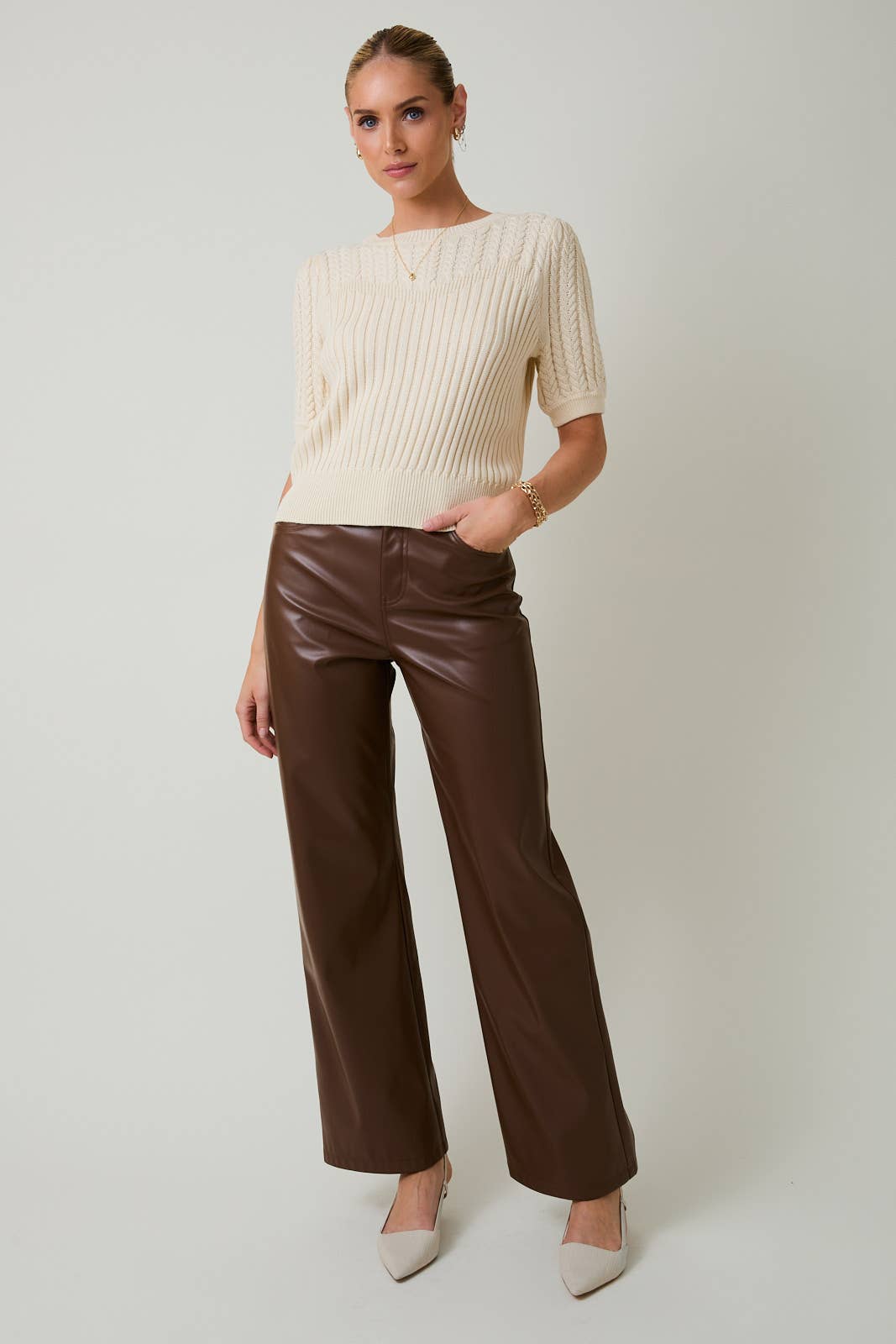 Short Sleeve Cable Sweater