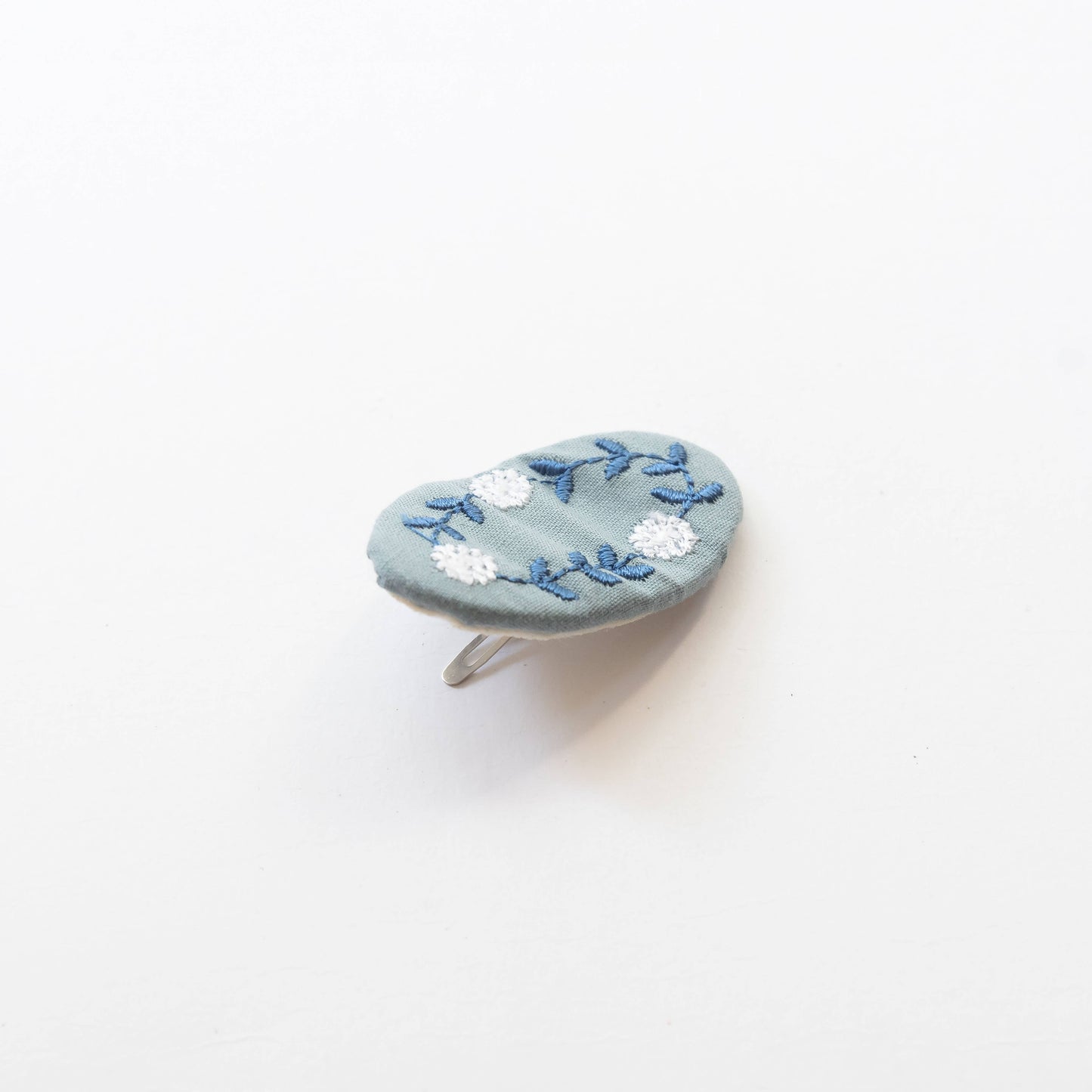 Oval Embroidered Floral Snap Hair Clips | Sky Blue