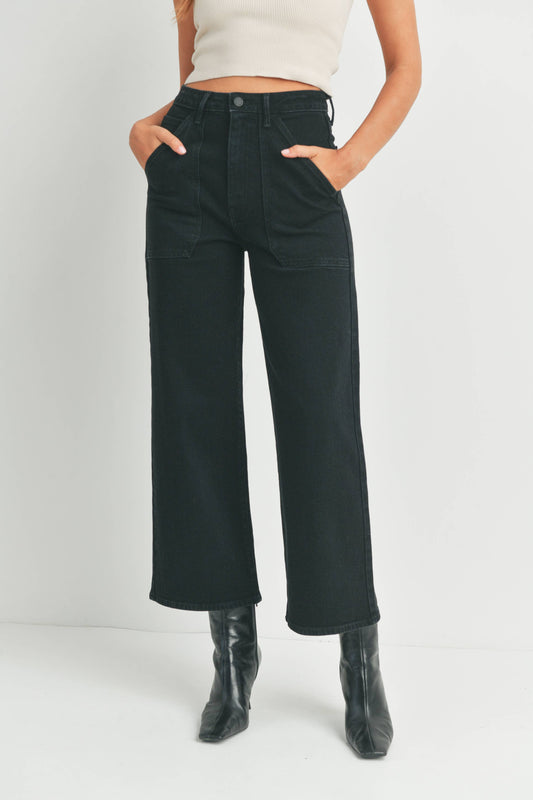 Black Cargo Pocket Wide Leg Jeans