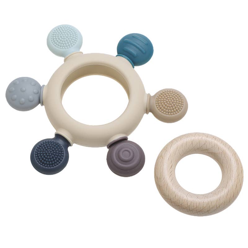 Silicone/ Wood Teether - Blue