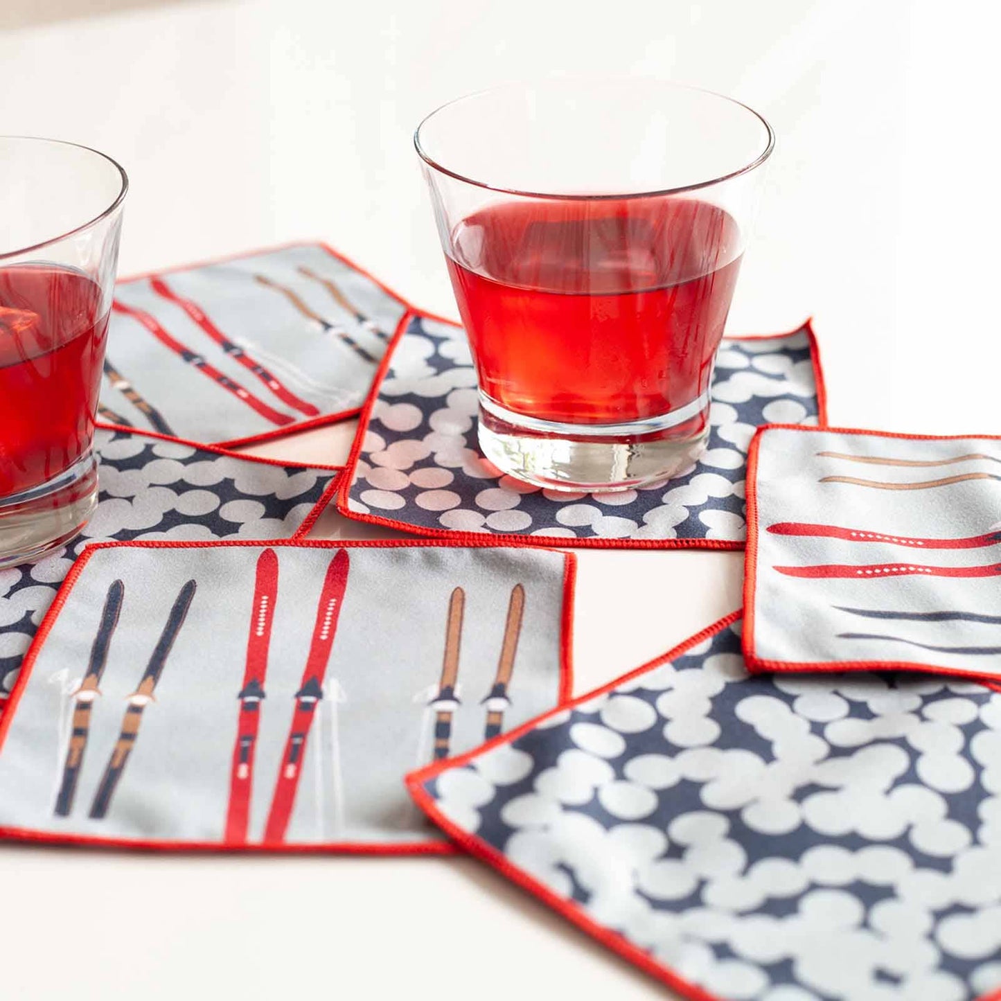 NORDIC SKI Reusable Cocktail Napkins, Set of 8