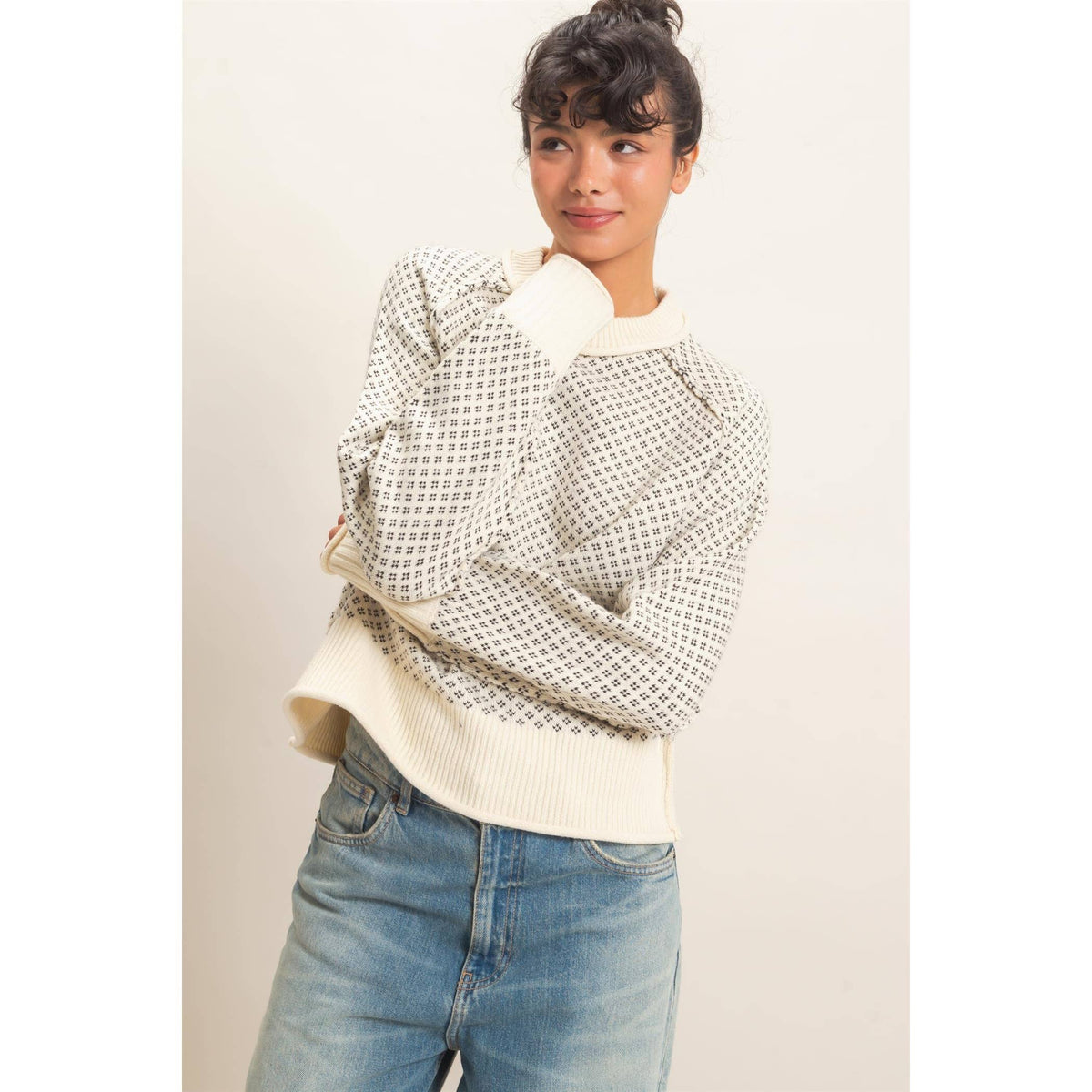 Patterned Sweater -Cream