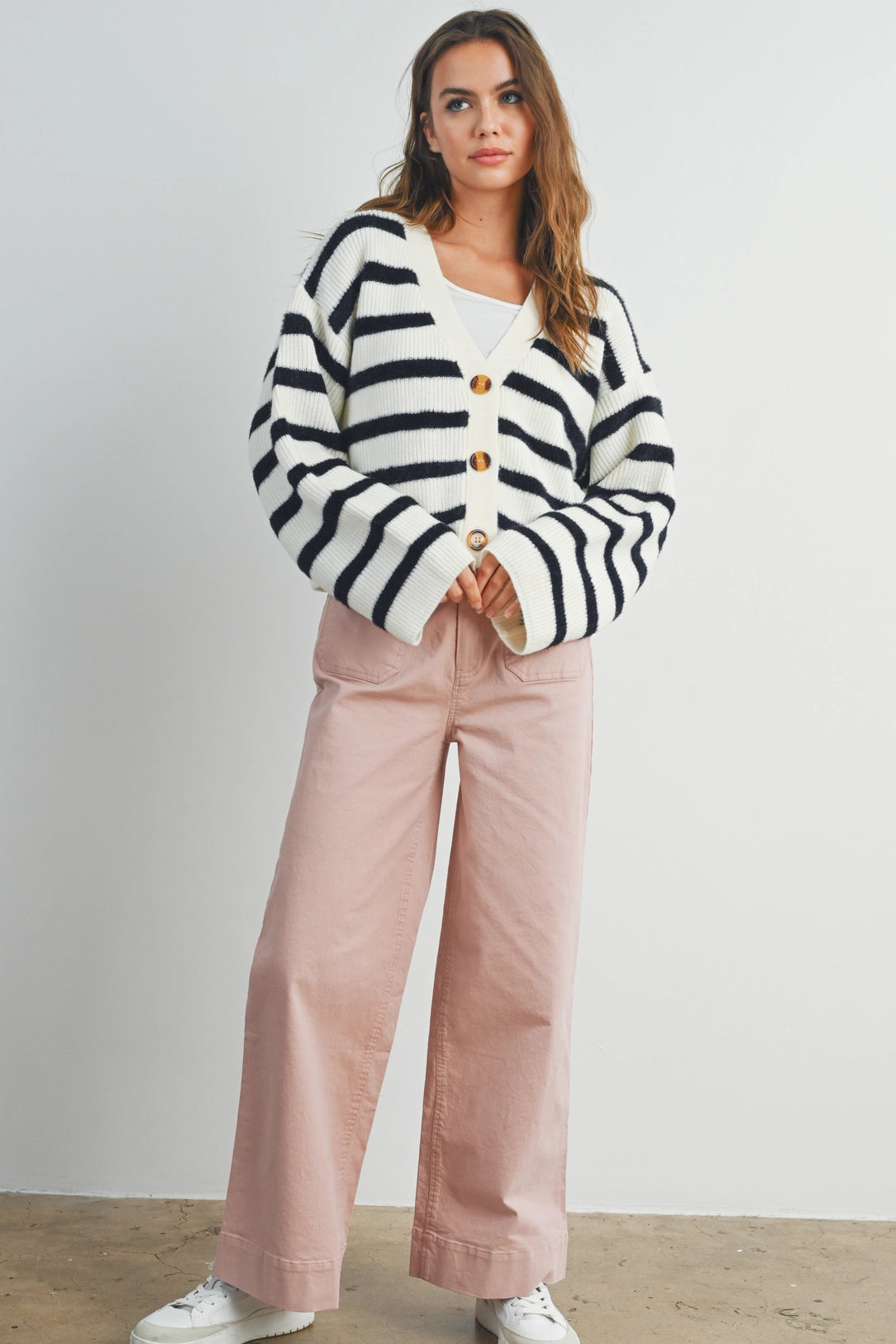 Striped Cardigan - Ivory/Black