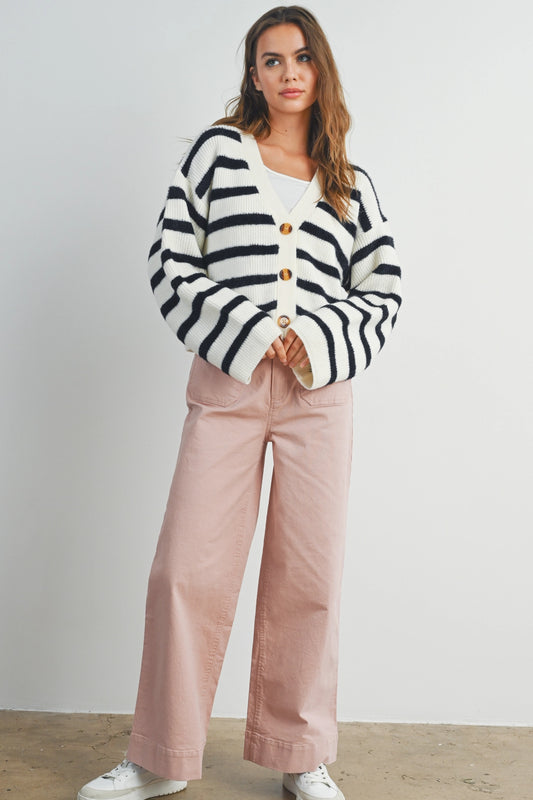 Striped Cardigan - Ivory/Black