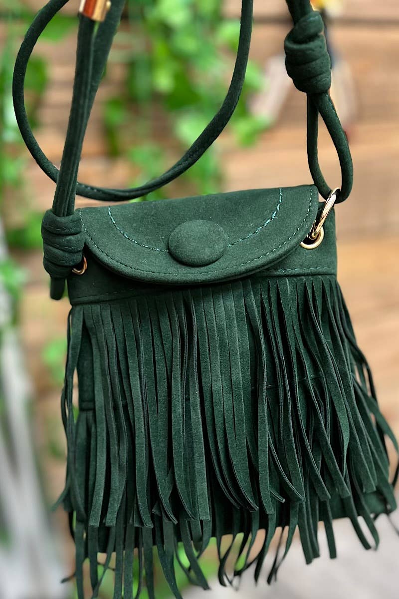Kids Faux Suede Crossbody With Fringe - Forrest Green