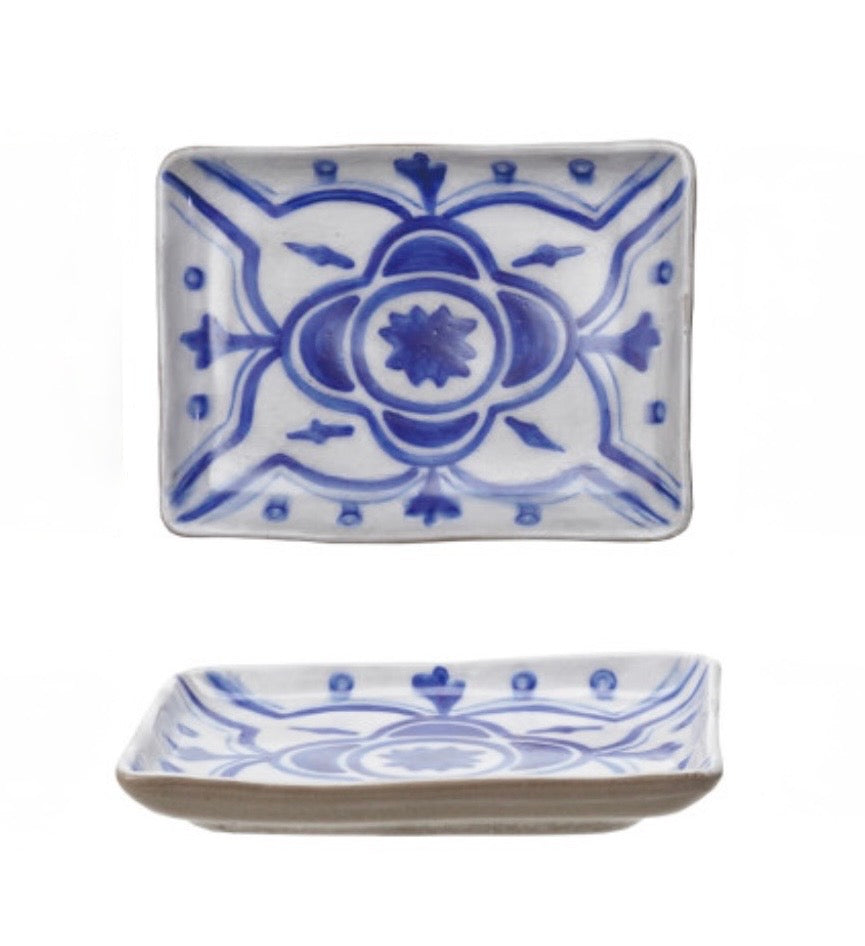 Hand-Painted Stoneware Plate with Pattern, 4 Styles