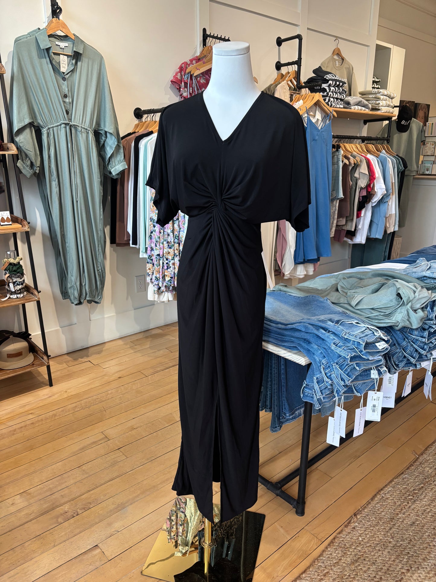 Twist Front Maxi Dress - Black