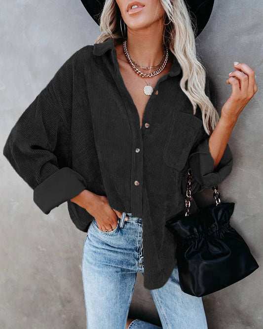 Corduroy Oversized Shacket- Black
