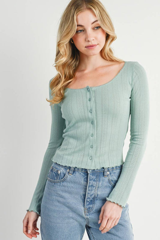 Button Front Top -Sage