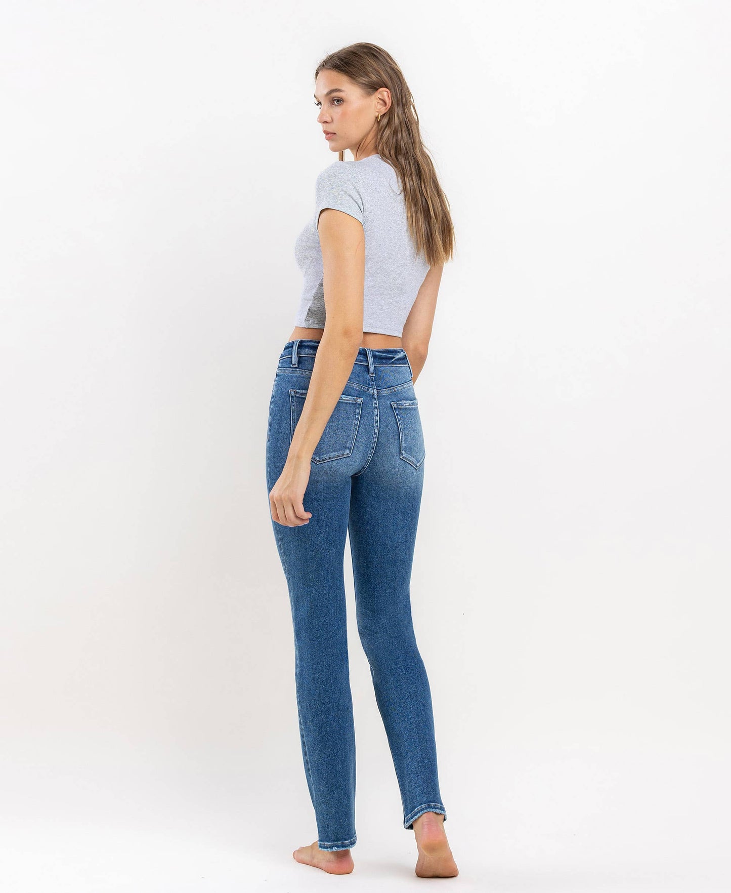 High Rise Long Slim Straight Jeans