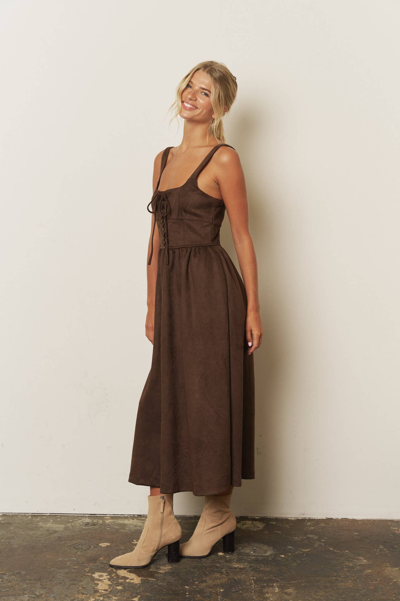 Faux Suede Midi Dress