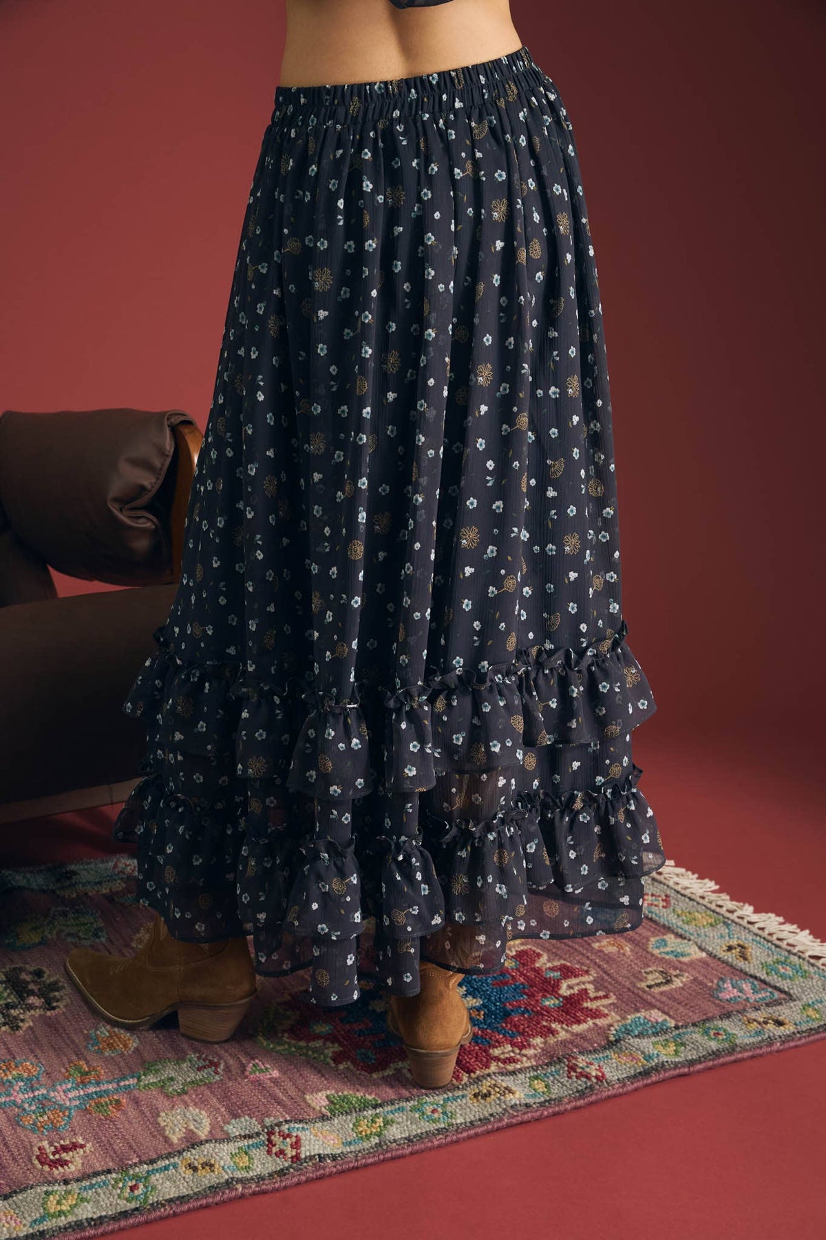 Floral Tiered Midi Skirt