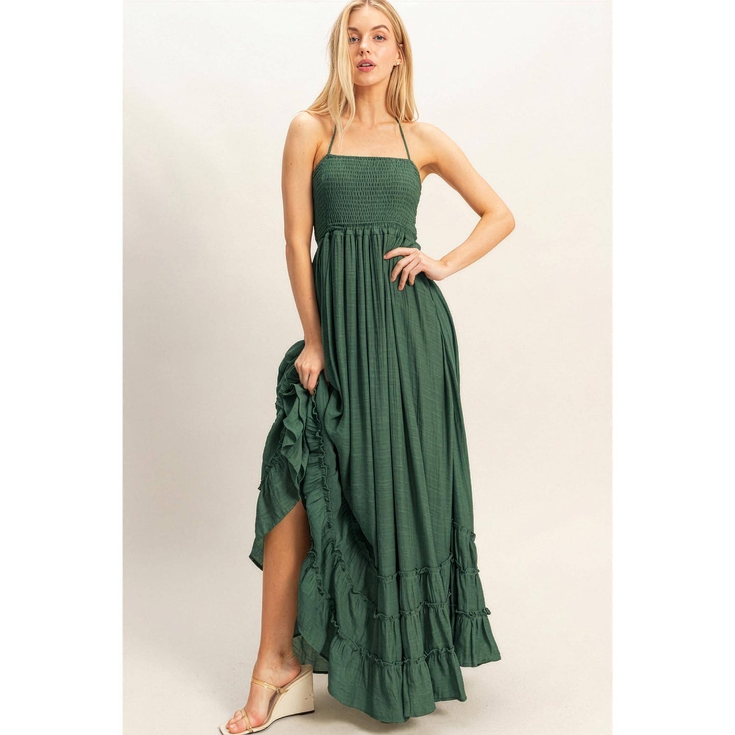 Smocked Maxi Dress - Hunter Green