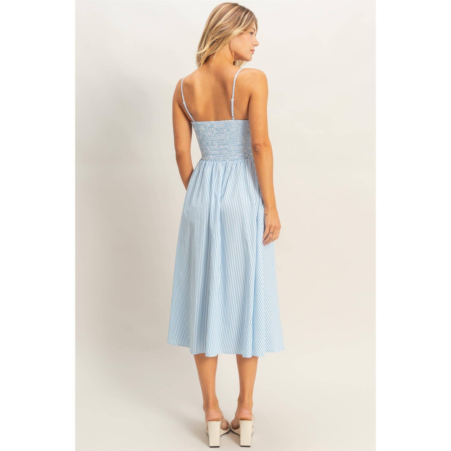 Striped Spaghetti Strap Dress - Blue