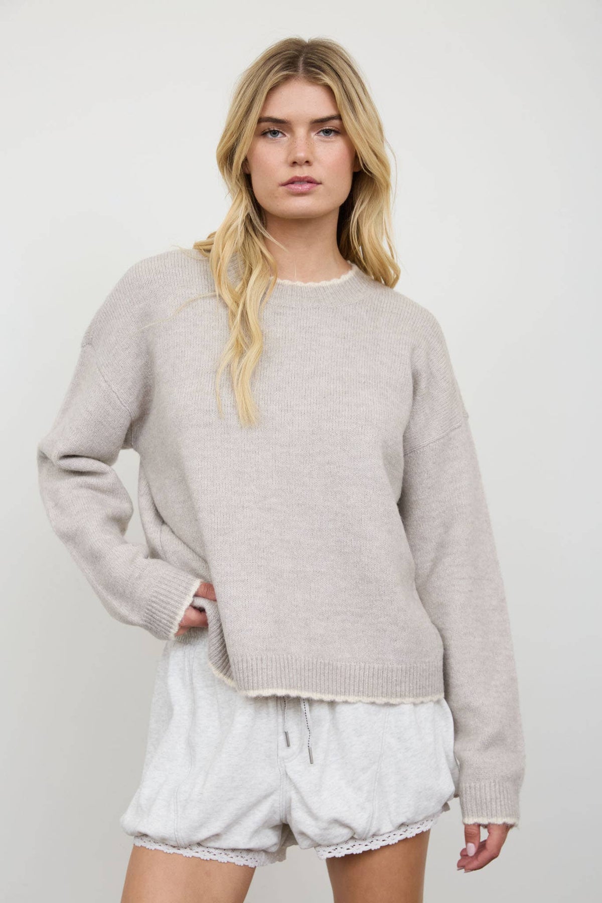 Scalloped Edge Pullover - Taupe